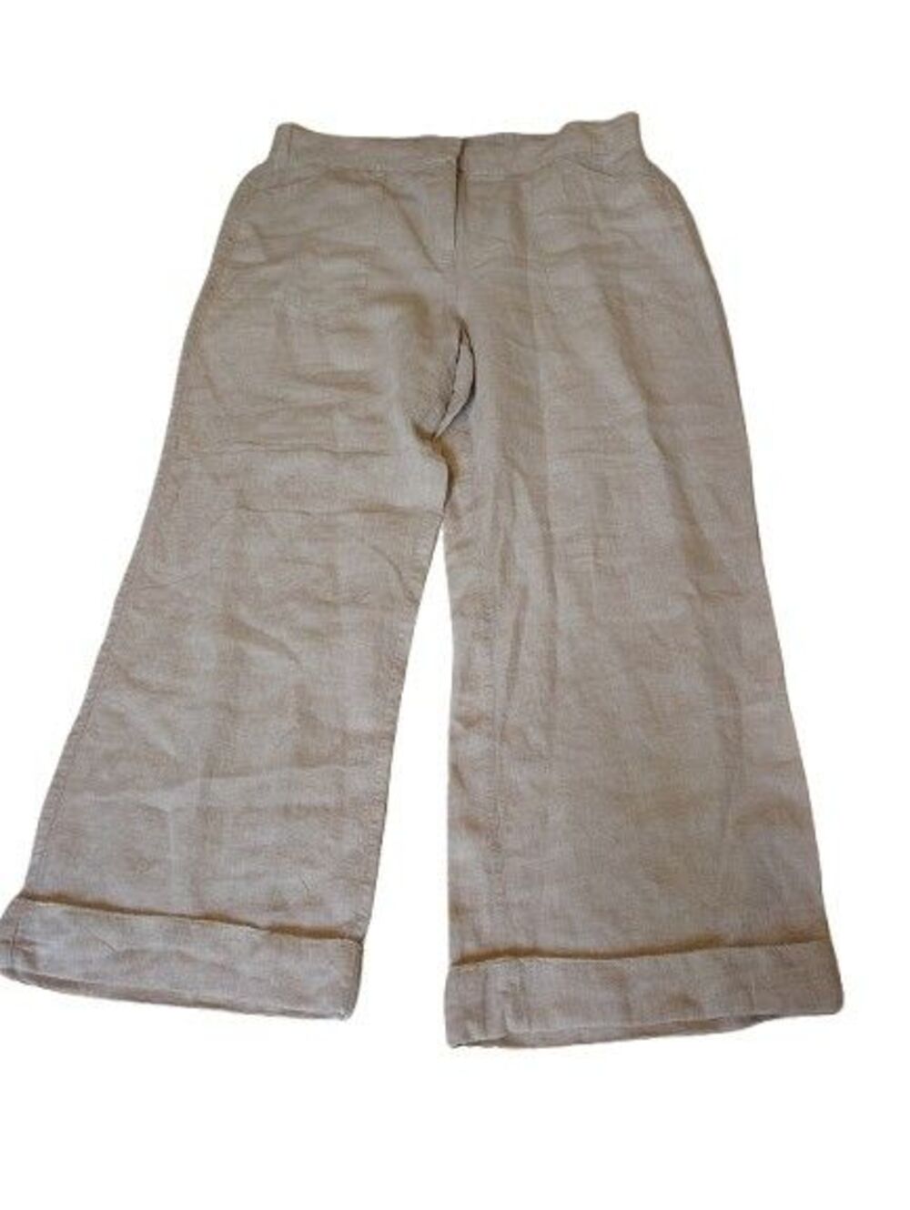 Chico’s 100% Linen Wide Leg Cuffed Crop Pants Size 2 Regular Beige Oatmeal...